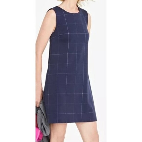 ON 34TH Navy Pinstripe Windowpane Sleeveless Shift Dress XL Keyhole - Picture 1 of 11